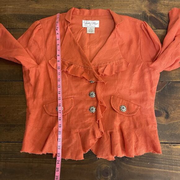 TASHA POLIZZI Blazer Jacket Women's XL Linen Orange Raw Hem 3/4 Sleeves Western - Picture 9 of 9